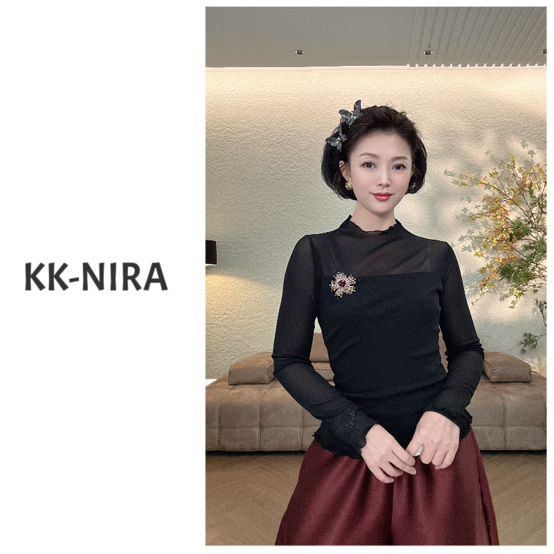 KK-NIRA 半高领褶皱边亲肤面膜T 长袖大底衫