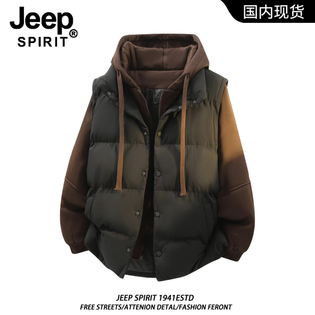 JEEPSPIRIT吉普学院风假两件棉服男休闲宽松情侣百搭冬季外套男