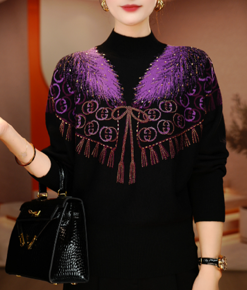 秋冬新款含绵羊毛抗起球显白显瘦针织毛衣弹力舒适保暖V25Z1213