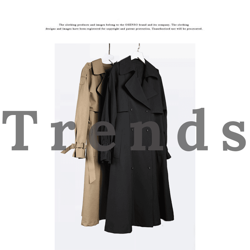 麻感2025年秀款设计麻感长款收腰气质黑色卡其色风衣