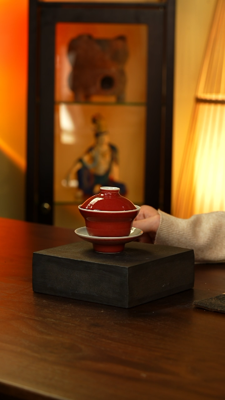 豇豆红三才葫芦盖碗