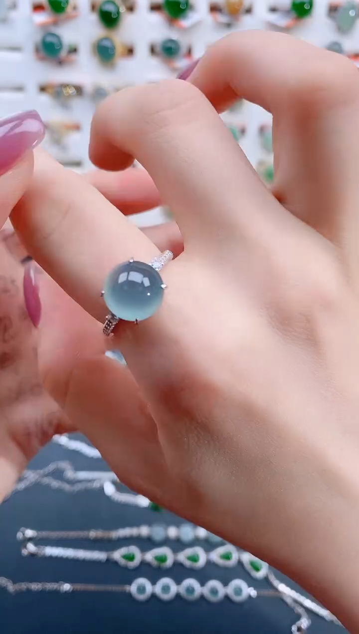 翡翠戒指银S925镶嵌天然翡翠