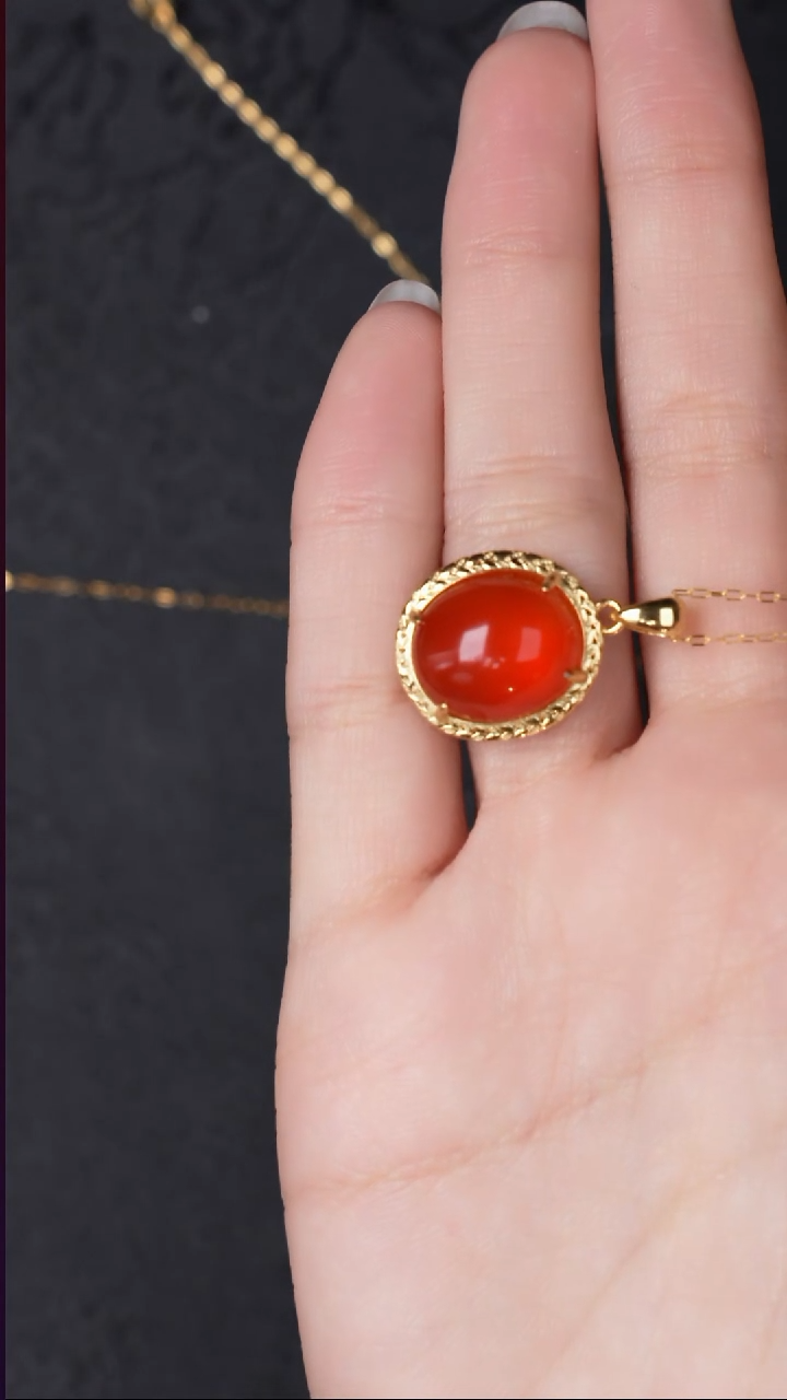 吊坠(赠链)银S925镶嵌南红玛瑙河湾冰红   多样性发其1