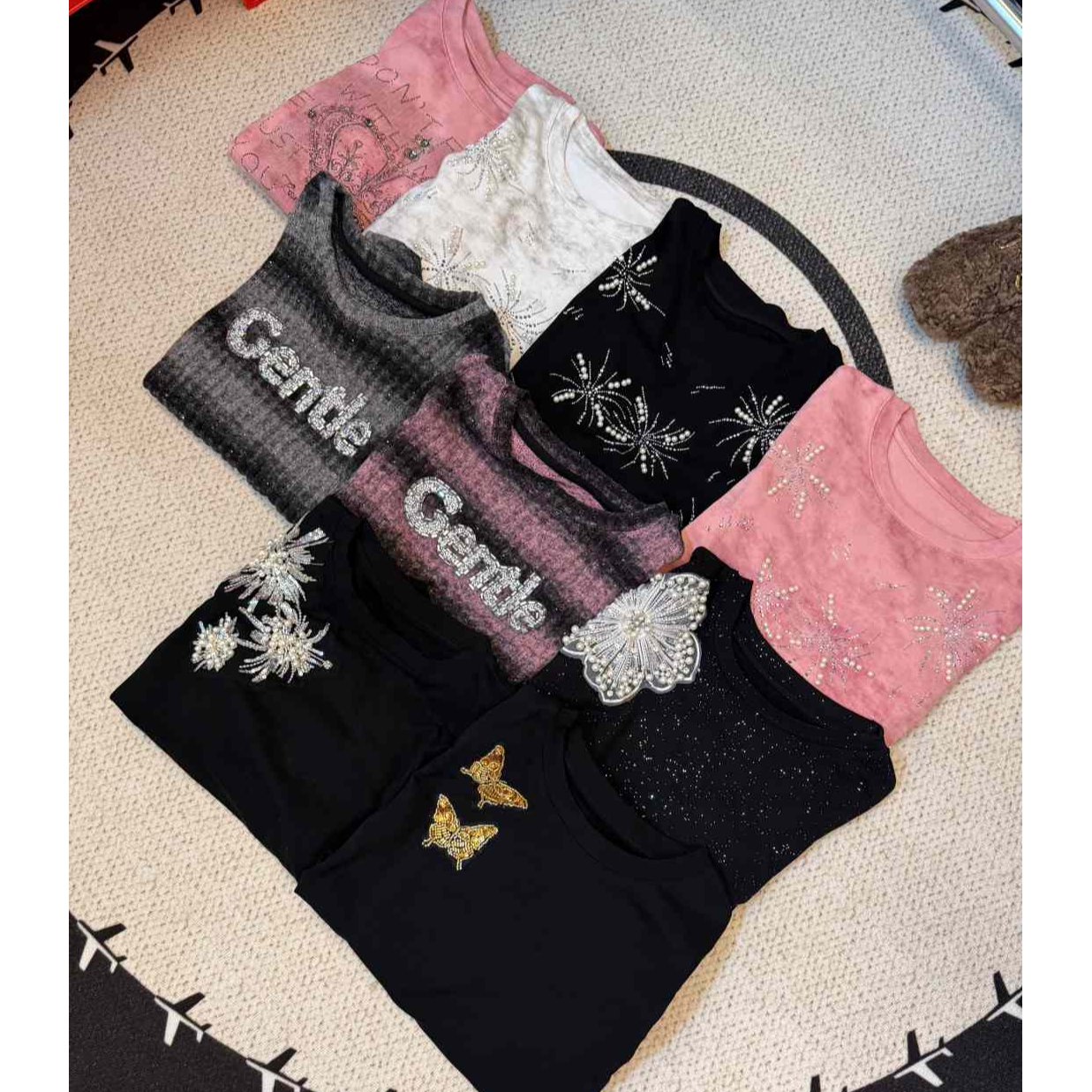 时尚圆领长袖修身型常规款T恤ins印花韩版洋气春秋长袖打底显瘦