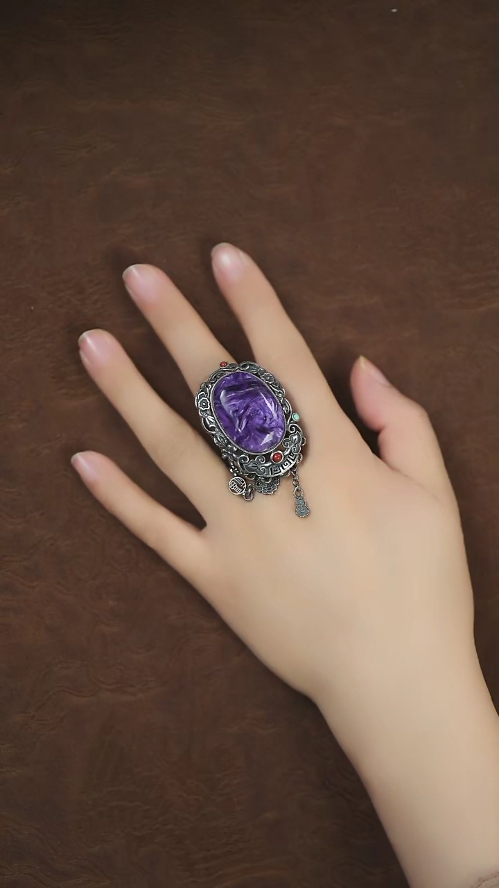 【闪购商品】查罗石（紫龙晶）戒指银S925镶嵌蛋面