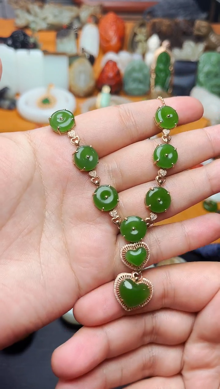 【闪购商品】和田玉颈饰18K金镶嵌平安扣项链01