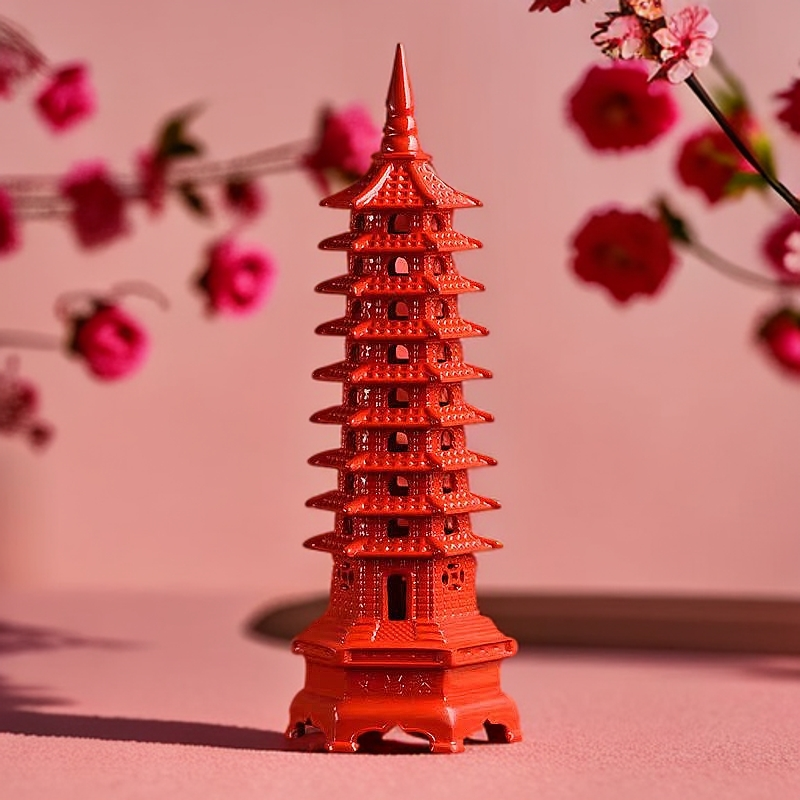 天然辰砂高含量水飞红砂桌面摆件文昌塔九层塔书房客厅装饰工艺品