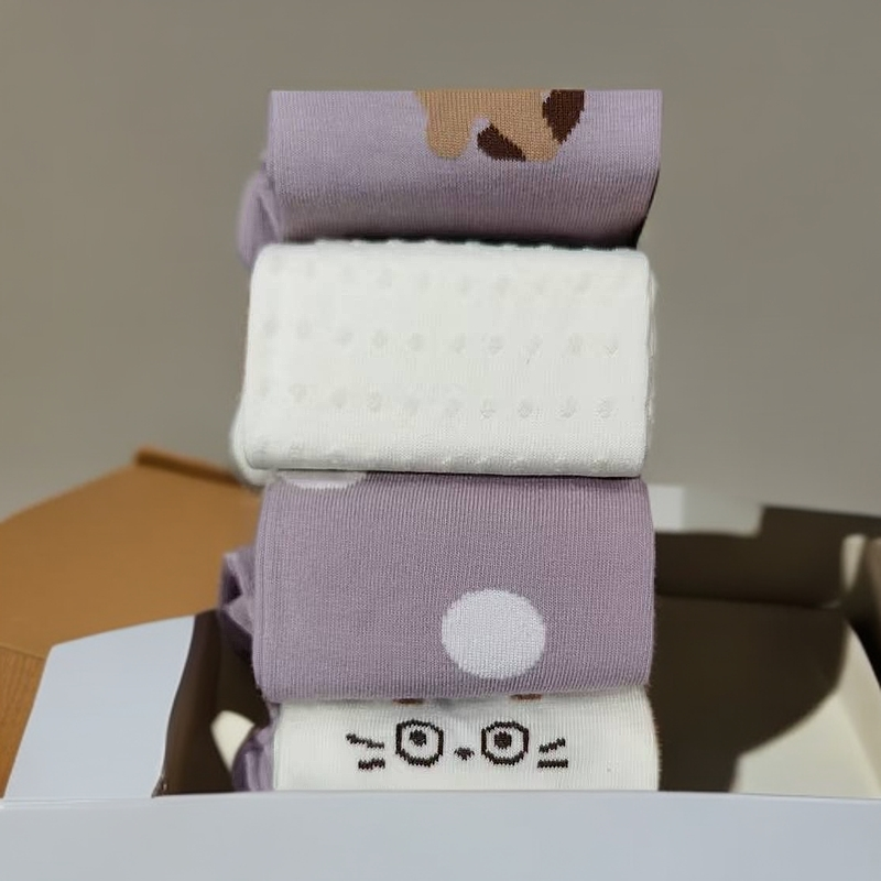 中筒提花女透气中筒袜纯色少女风法式春季厚款每盒五双随机发货