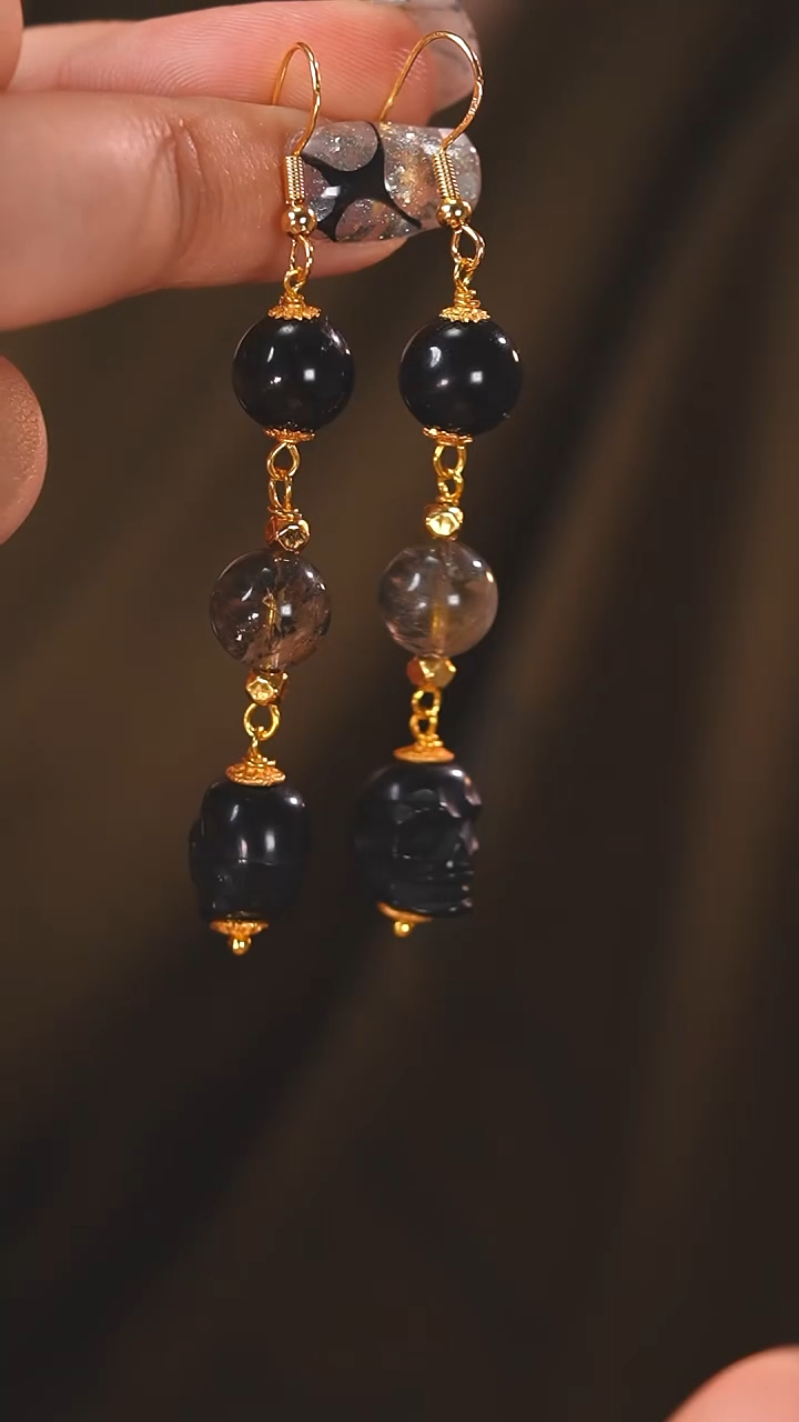 未镶嵌珠宝半成品水晶F973 阿呆 黑羽毛极光 耳挂