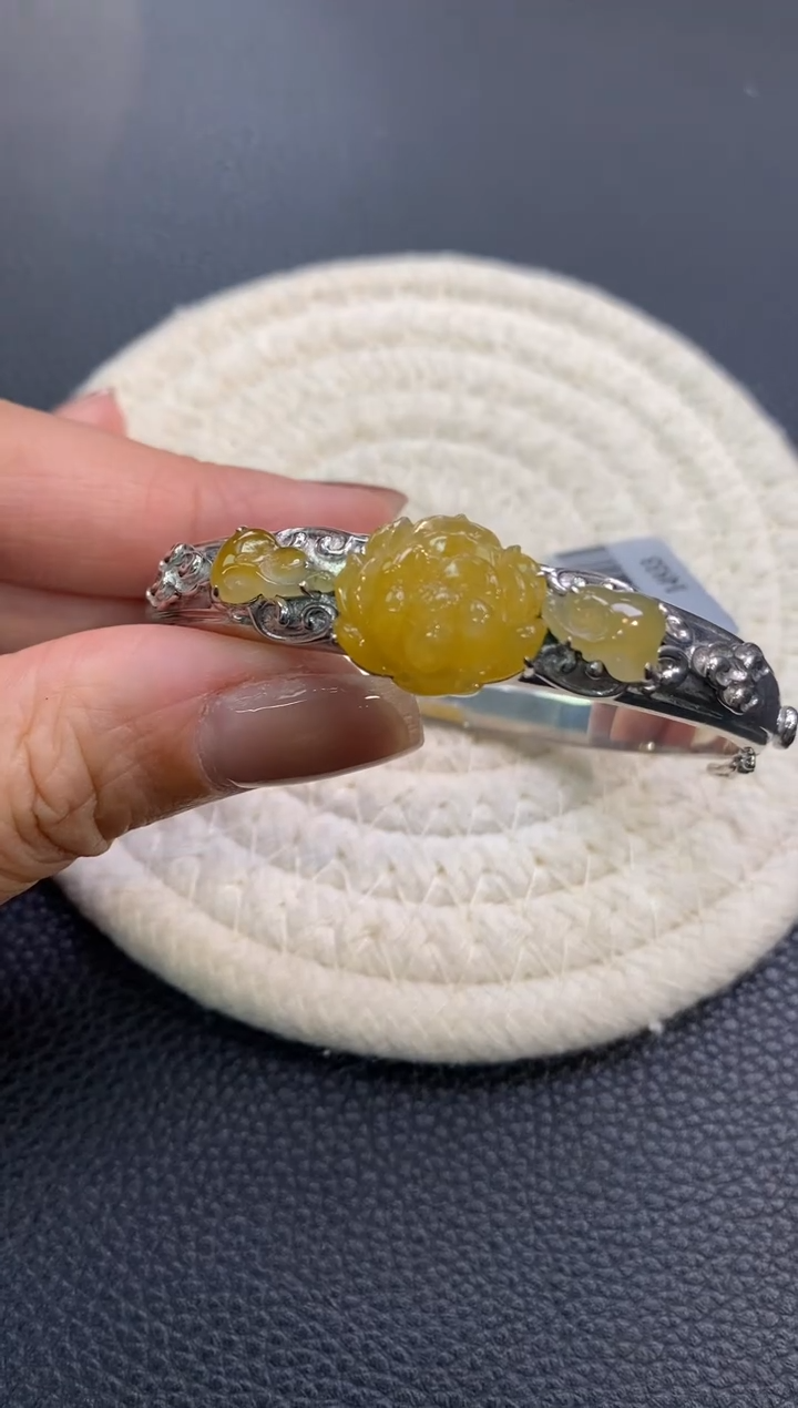 颈饰银S925镶嵌翡翠净货14933