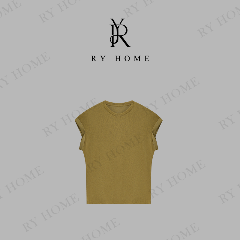 【容雨RYHOME】精纺长绒棉百搭慵懒自然风抹肩T恤252T1950