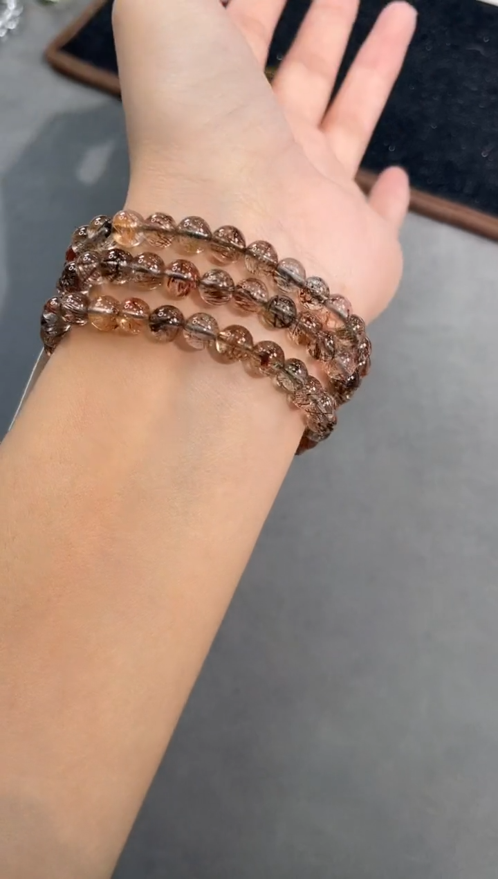 水晶手链未镶嵌10号黑金超三圈手链6mm