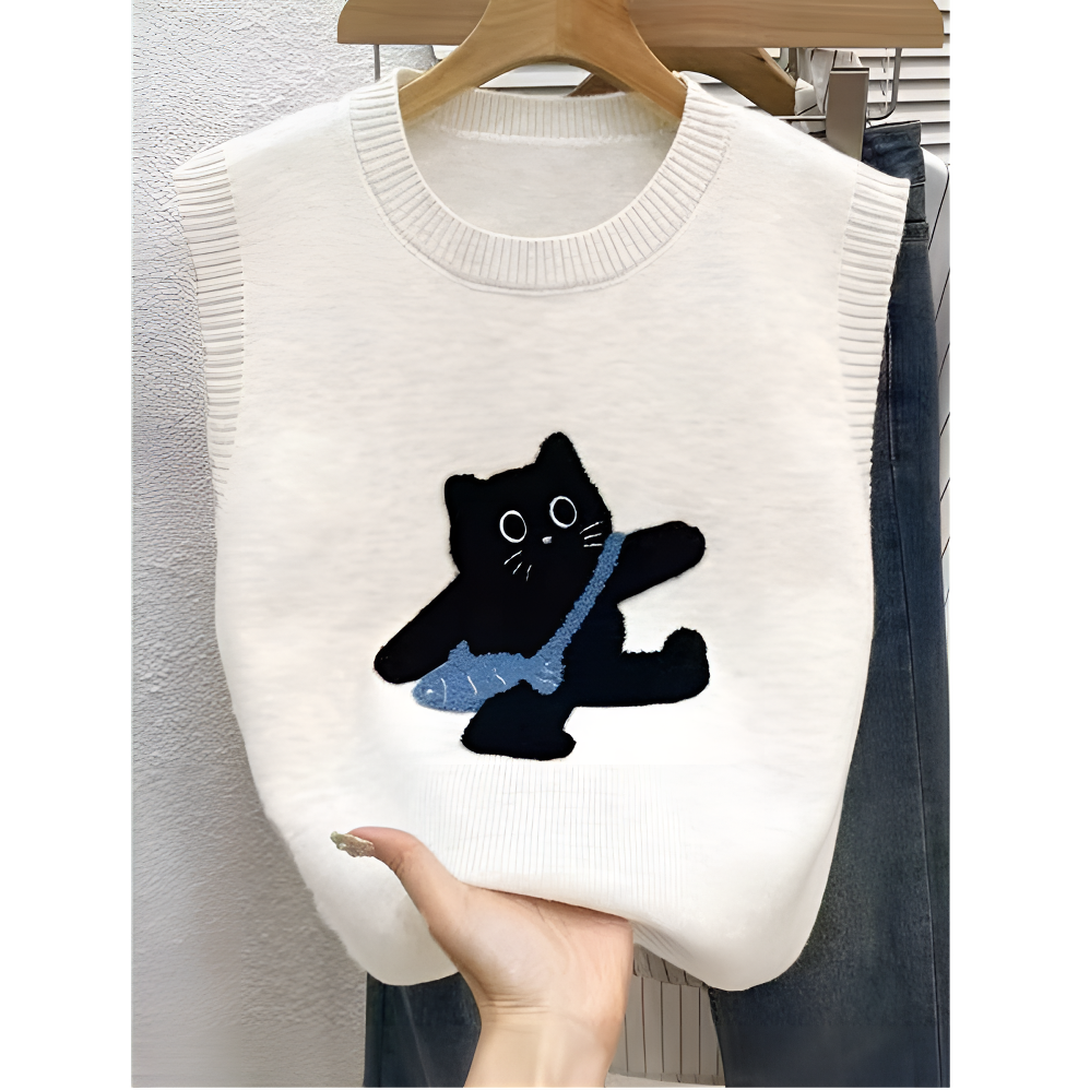 刺绣小猫可爱减龄秋款时尚百搭内搭针织毛衣马甲0565