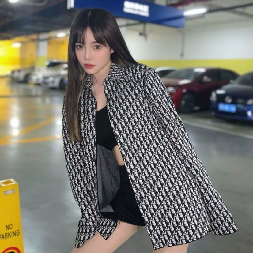 99新 DIOR/迪奥 EM0110 拼色棉质logo提花满印单排扣长袖衬衫 L码