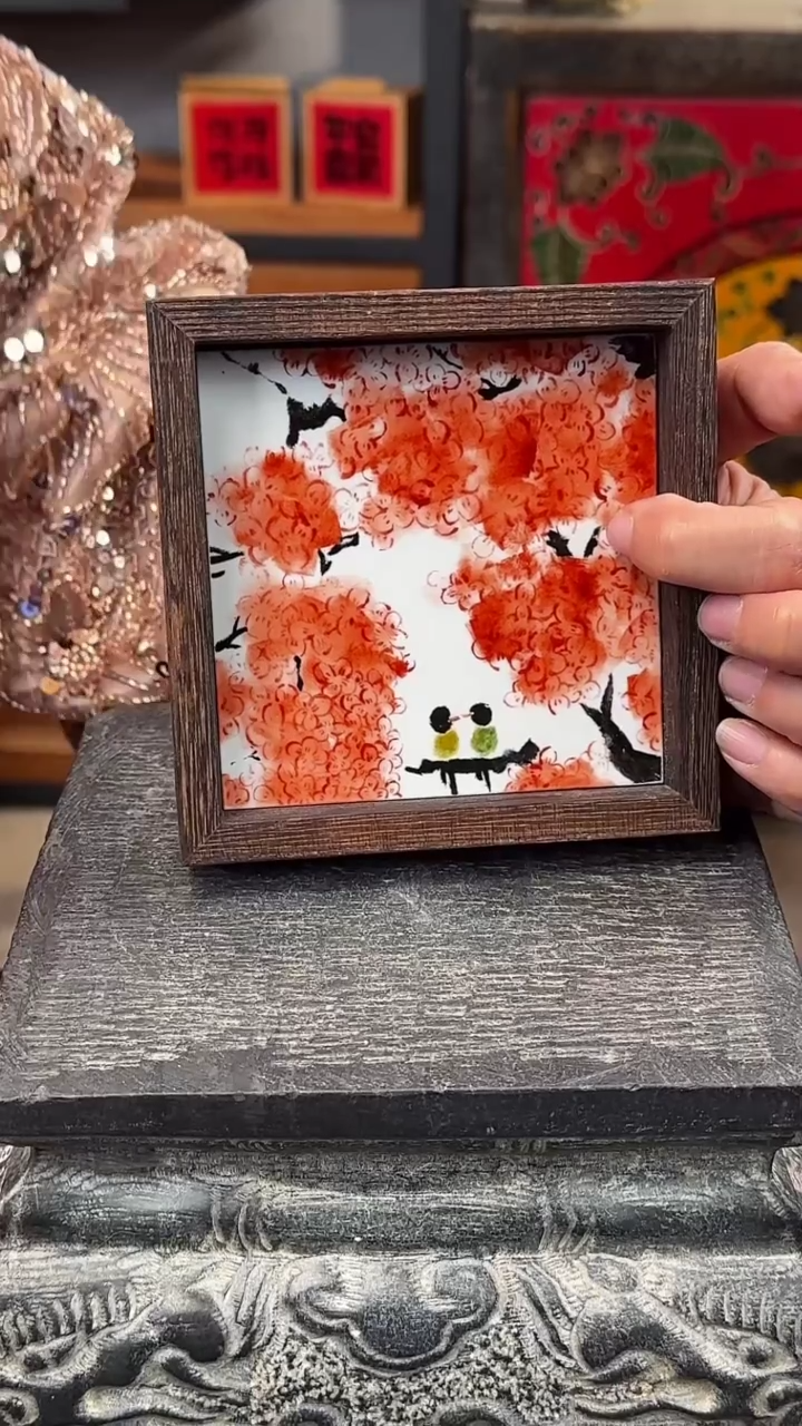 【闪购商品】摆件釉上彩陶瓷实木收纳盒