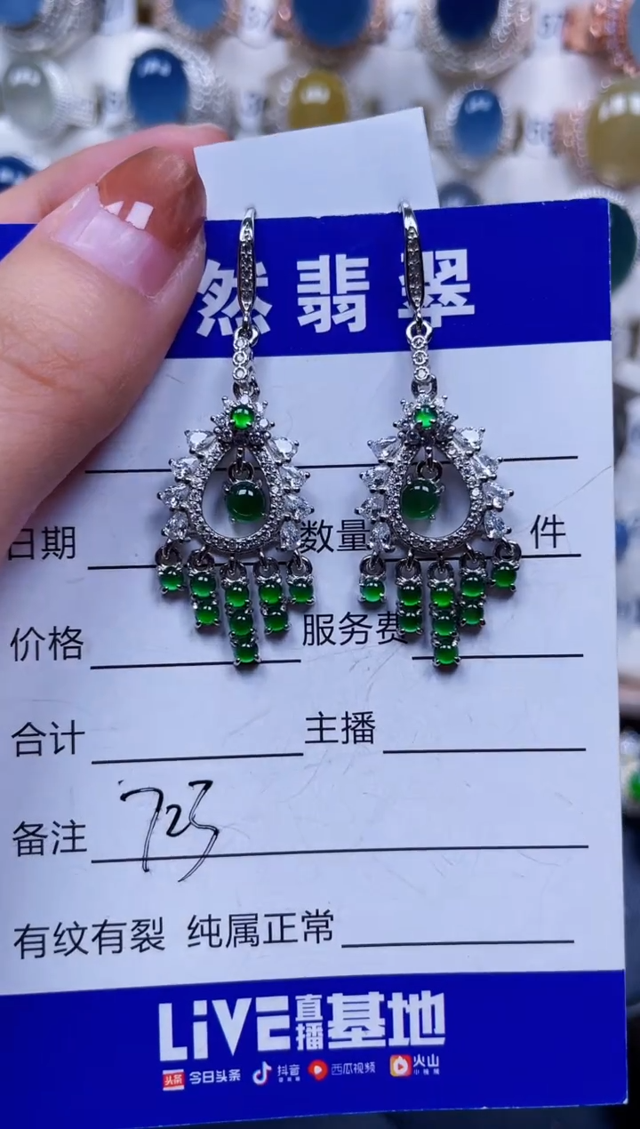 银S925镶嵌翡翠耳饰723