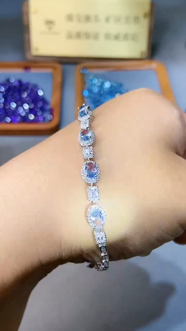 【闪购商品】海蓝宝石手链银S925镶嵌1564