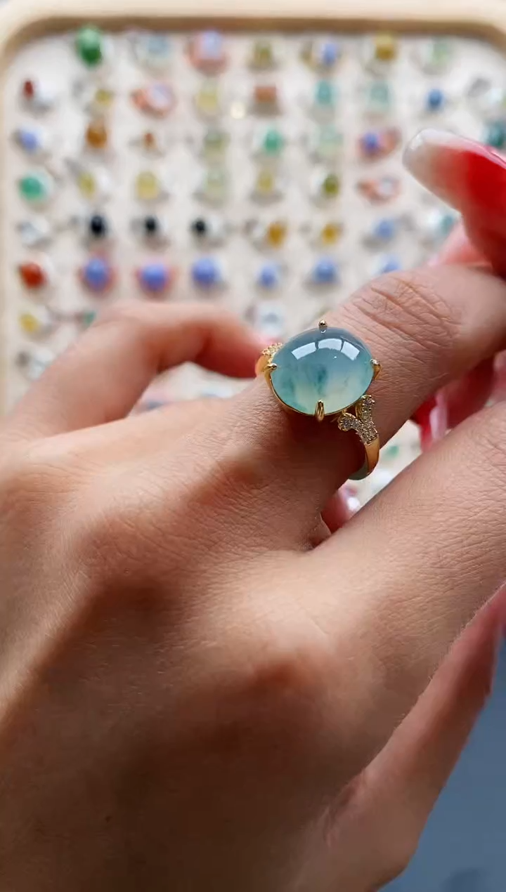 【闪购商品】翡翠戒指银S925镶嵌缅甸天然A货翡翠222 8+5