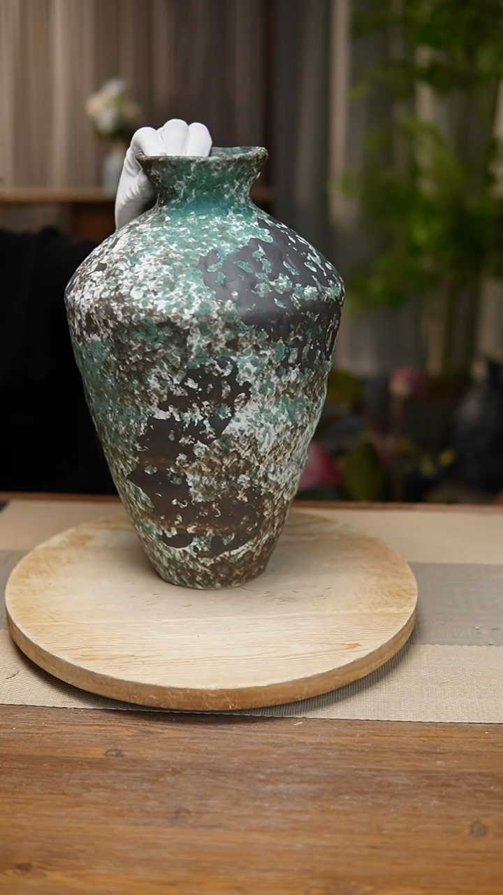 【闪购商品】陶瓷   花器涂鸦绿高脚