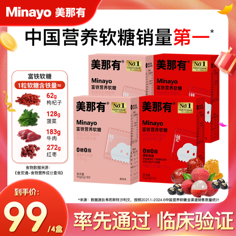 Minayo美那有富铁软糖铁元素3.3mg女性孕妇姨妈营养健康独立包装