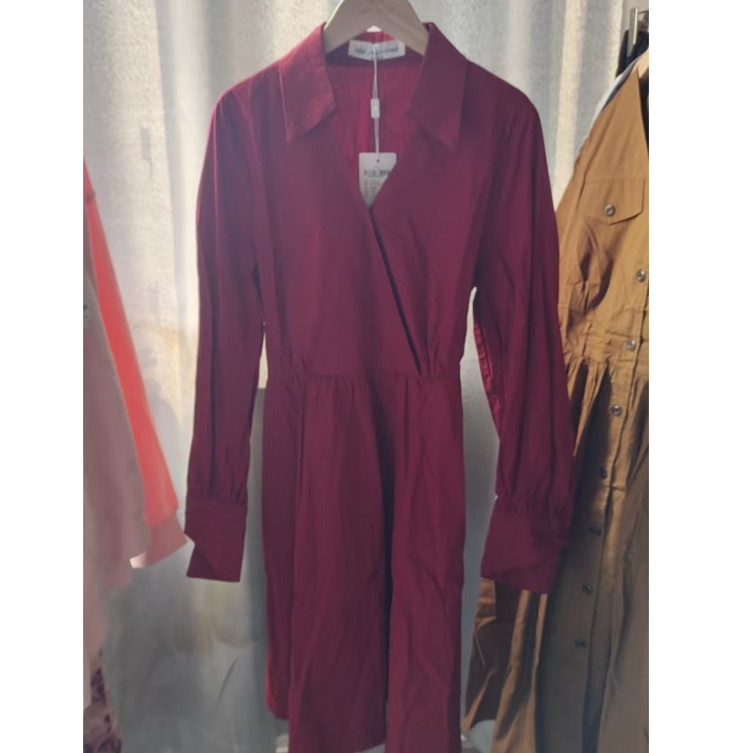 气质长袖连衣裙长裙长款简约A字裙收腰纯色连衣裙长袖休闲