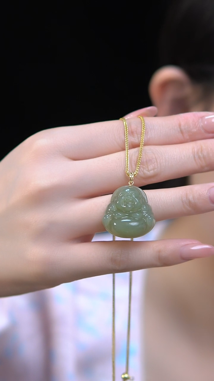 【闪购商品】和田玉吊坠18K金镶嵌25mm福利高货佛公