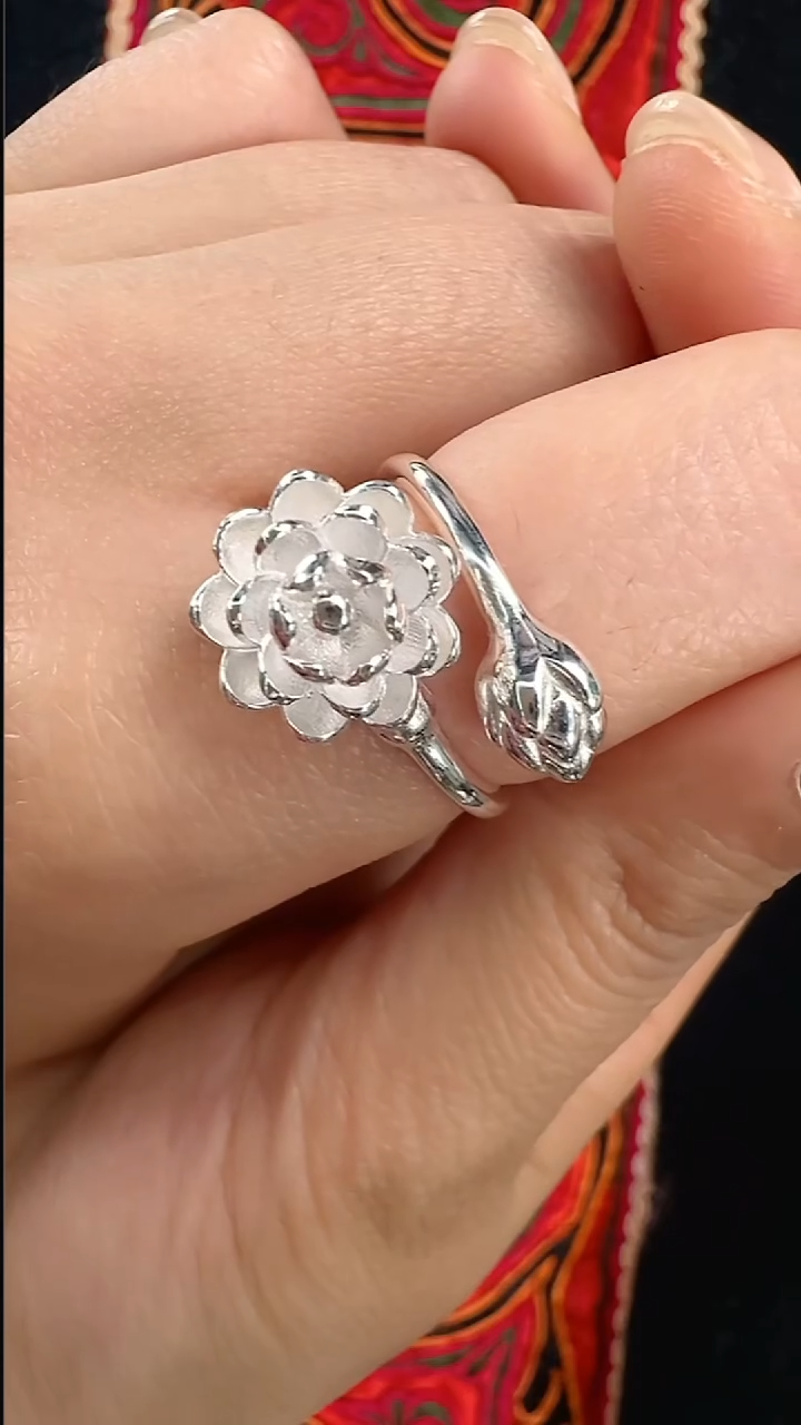 无足银足银莲花戒指