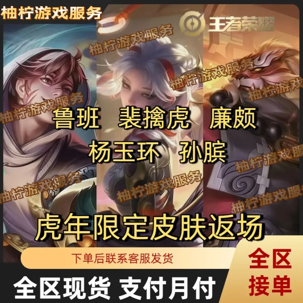 （V区）王者虎年限定裴擒虎赤拳鲁班七号瑞焰杨玉环廉颇孙膑皮肤