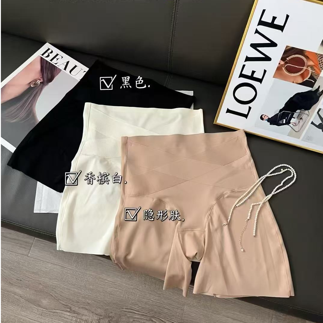 【加高腰轻塑形】10A抗菌微收腹绷带交叉形粉底液平角安全裤8886