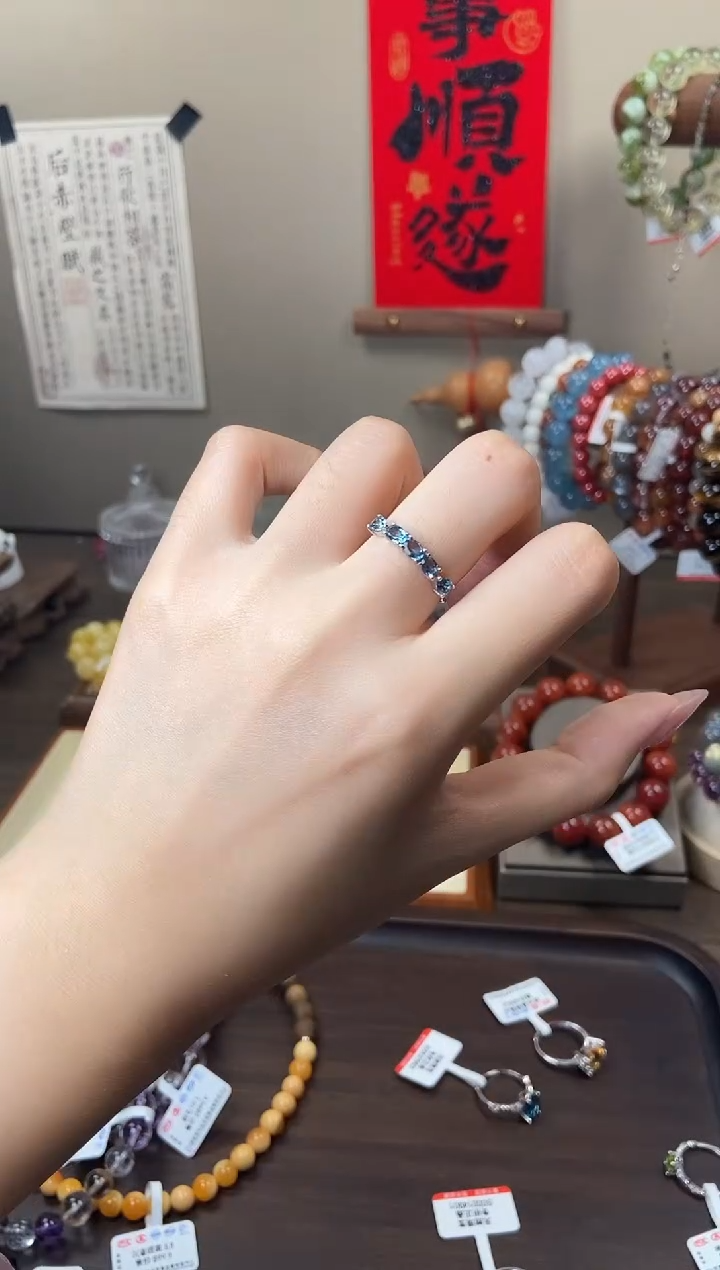 托帕石戒指未镶嵌005蓝托帕戒指 活口