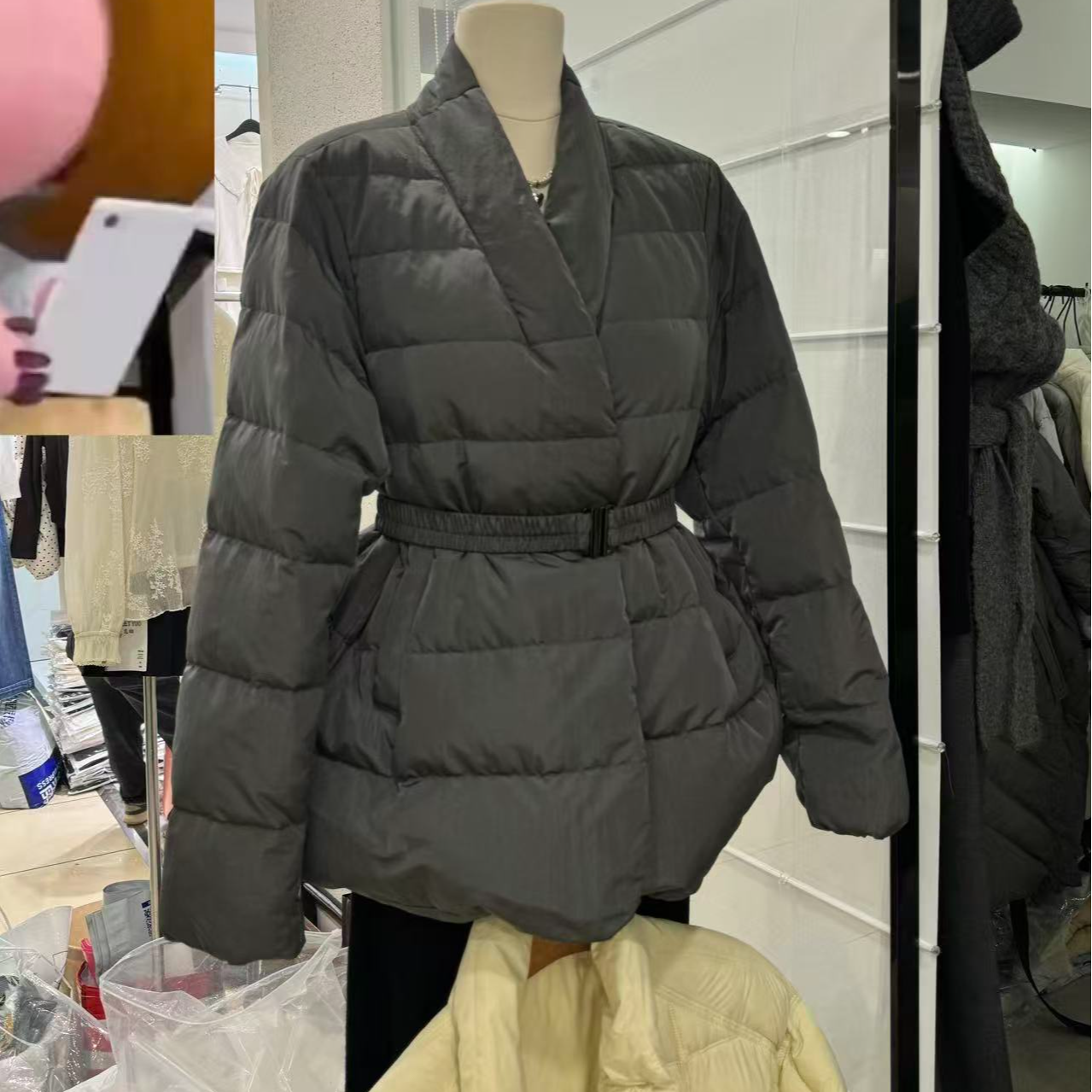 9507高光时刻~深灰色腰带气质羽绒外套