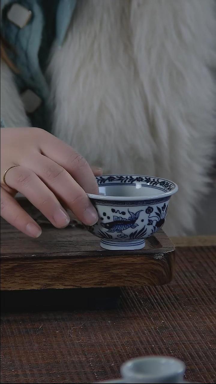 【闪购商品】折葵非器手工手绘鱼藻小压手杯