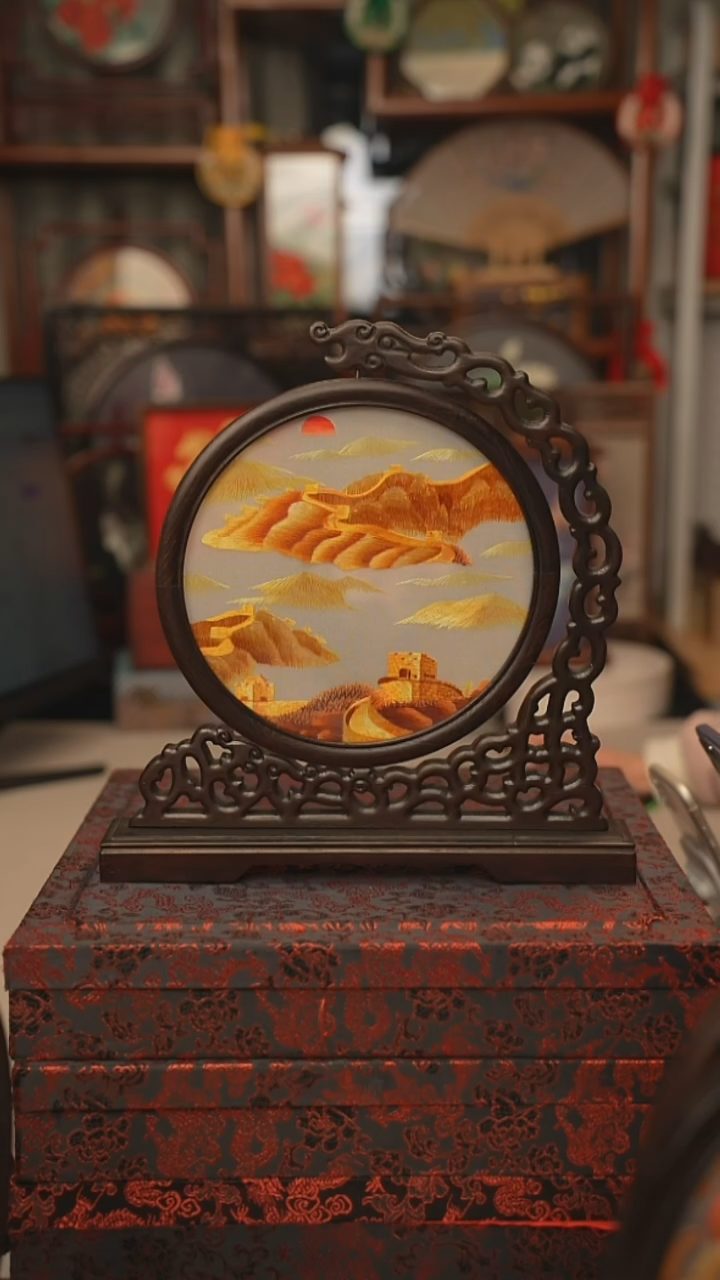 扇子摆件摆台双面绣花