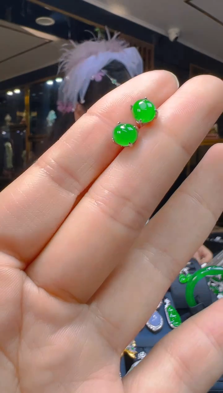 银S925镶嵌翡翠耳饰005(多样性发货发其一)