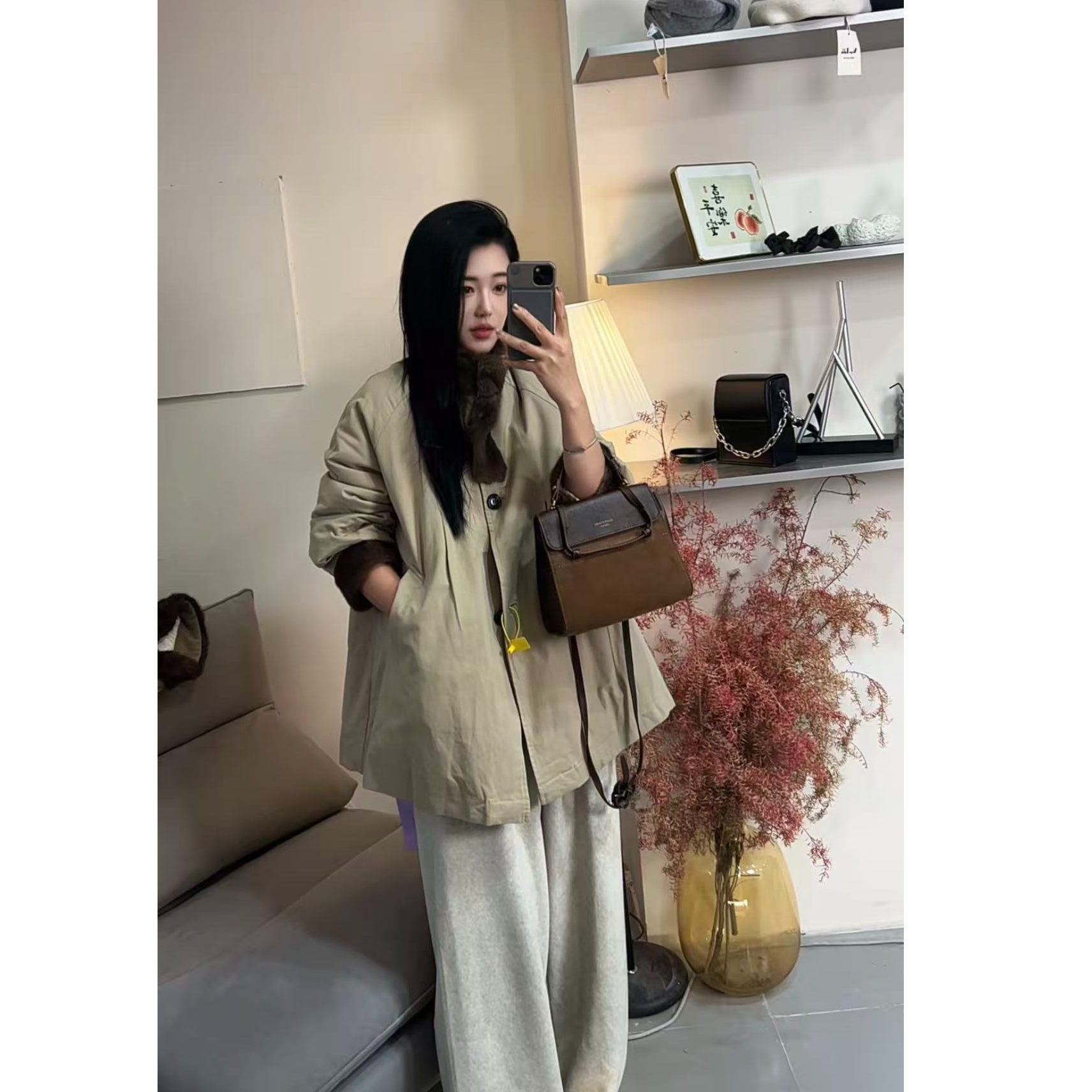 设计感毛绒拼接派克棉服女冬装2025新款韩系休闲羽绒棉服厚外套