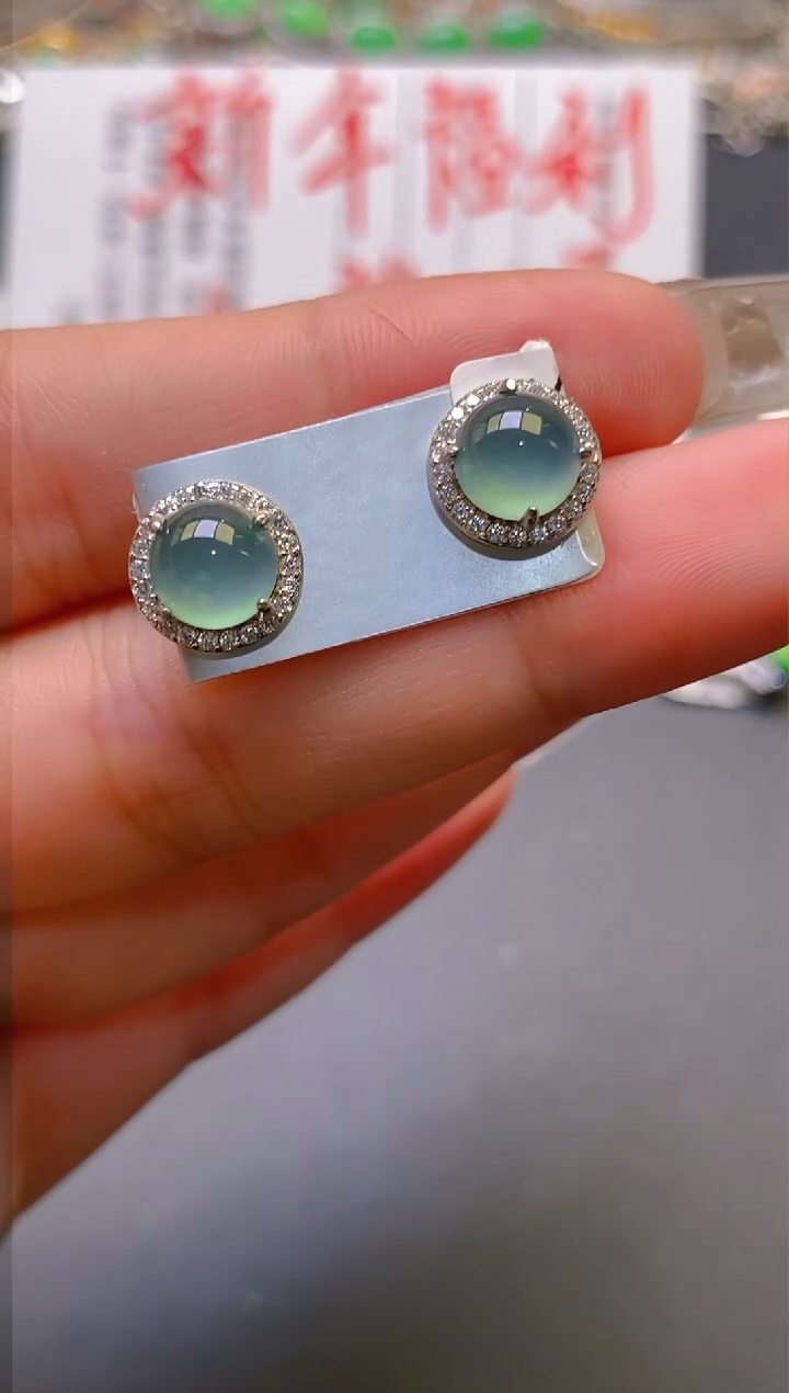 【闪购商品】翡翠耳饰银S925镶嵌天然A货翡翠1