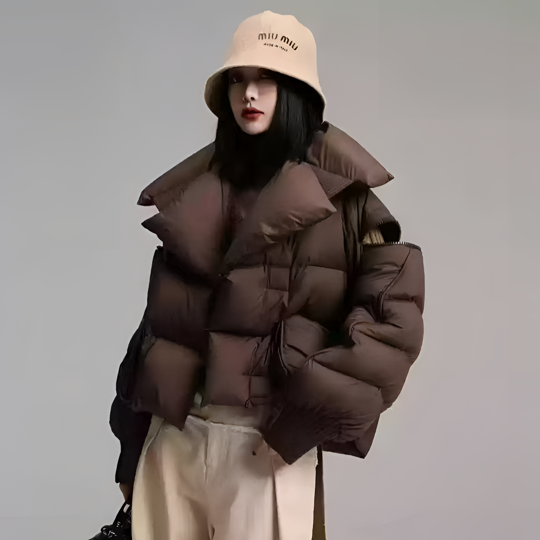 Px3【95鹅绒】高端羽绒服女款短款针织拼接大翻领磁吸95鹅 绒服