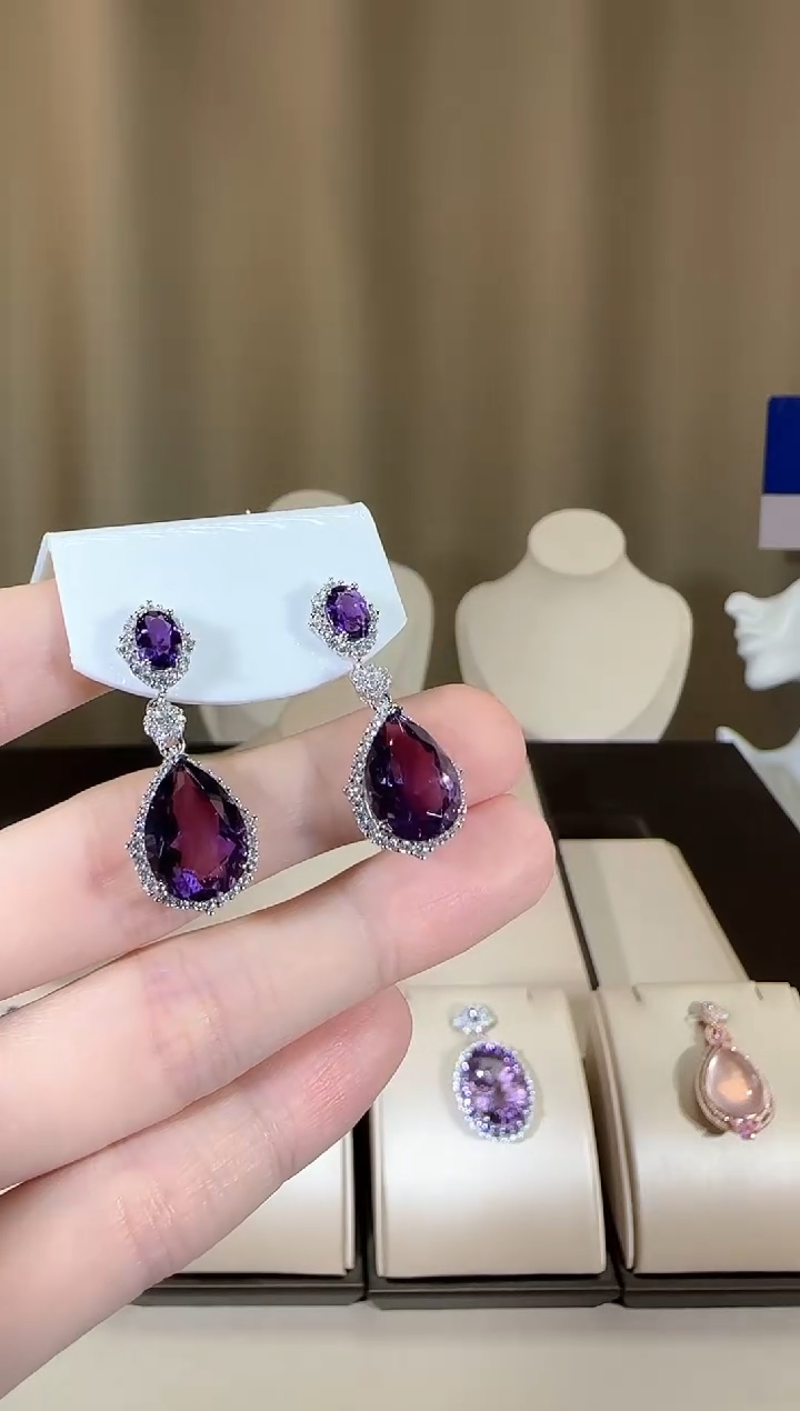 【闪购商品】紫晶耳饰银S925镶嵌10*15mm耳坠