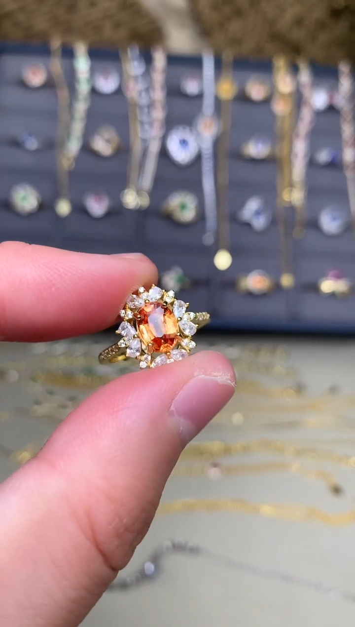 银S925镶嵌戒指石榴石（芬达石）戒指