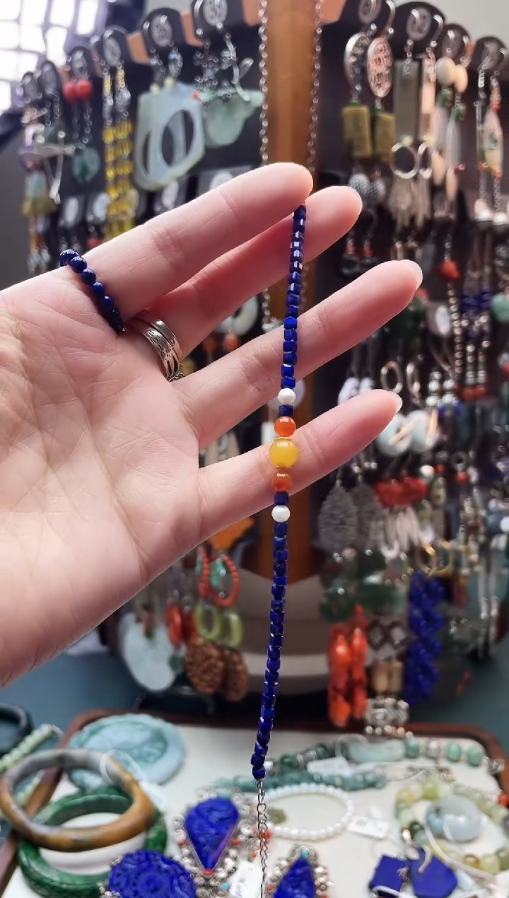 银S925镶嵌青金石手链饰品