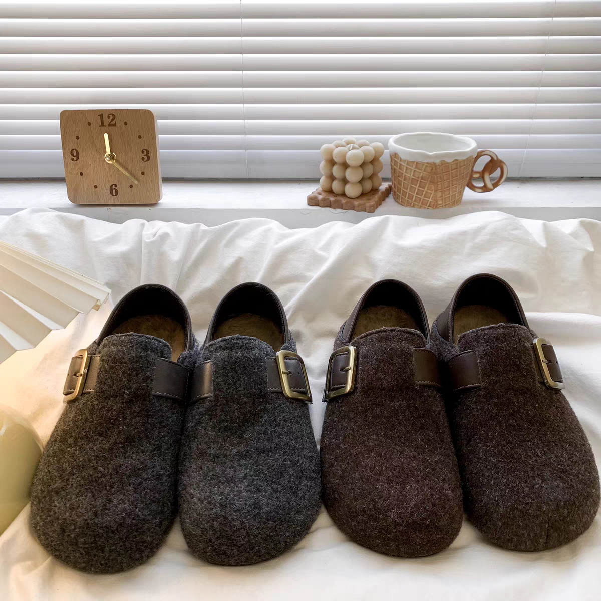 8899厚底百搭毛呢两穿勃肯鞋