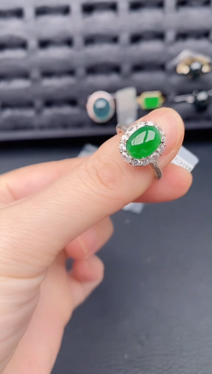 银S925镶嵌戒指翡翠天然a货翡翠466