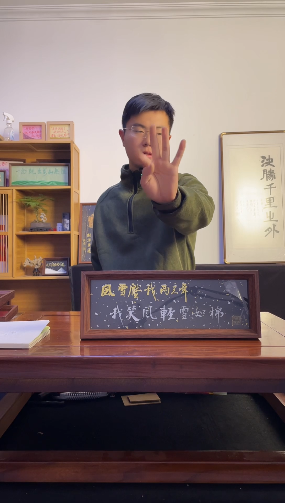 书法洛***宇手写手绘书法摆台风雪压我