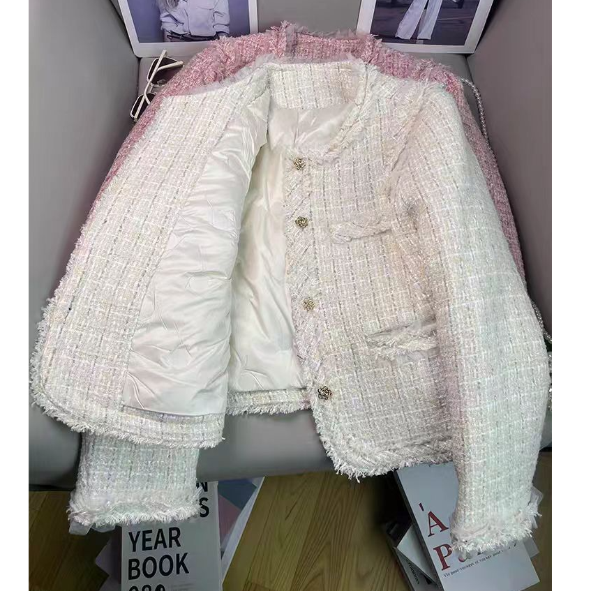 【当天发+运费险】米白色充绒内胆小香风法式高级感外套设计感Q988