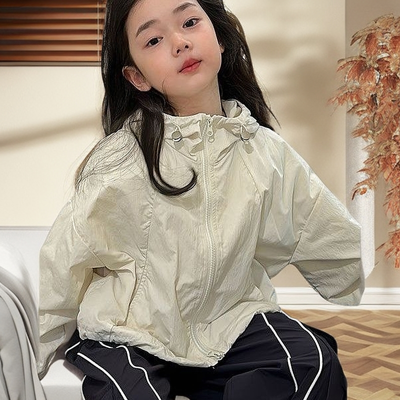 女童皮肤衣防晒衣外套新款夏季女童防紫外线宽松连帽休闲上衣潮