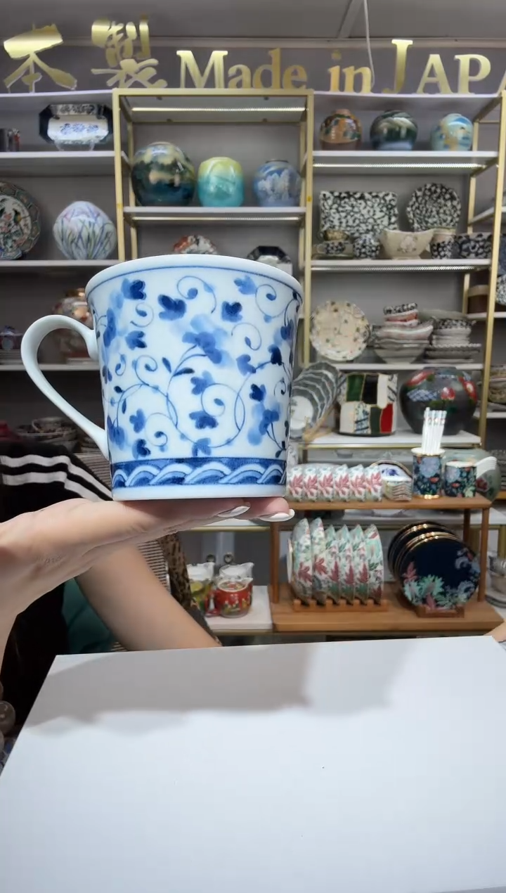 陶瓷蓝家马克杯一只小花唐草