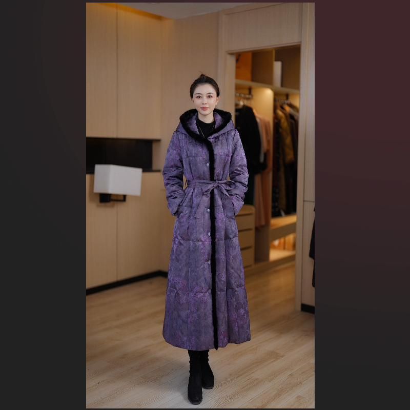 【77522】贵妇香云纱白鹅绒保暖新款羽绒服