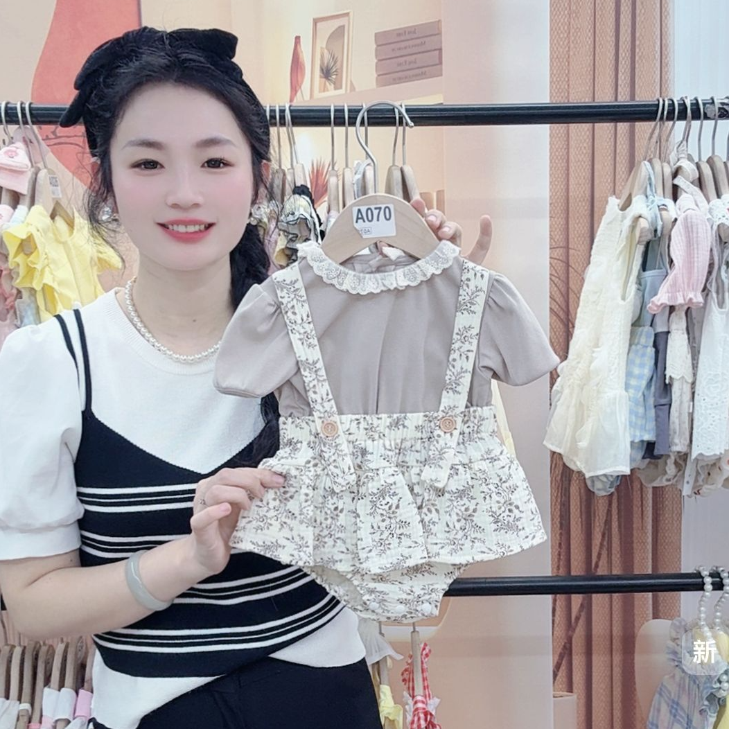 新款夏季森系碎花真两件洋气时尚拼接蕾丝女童