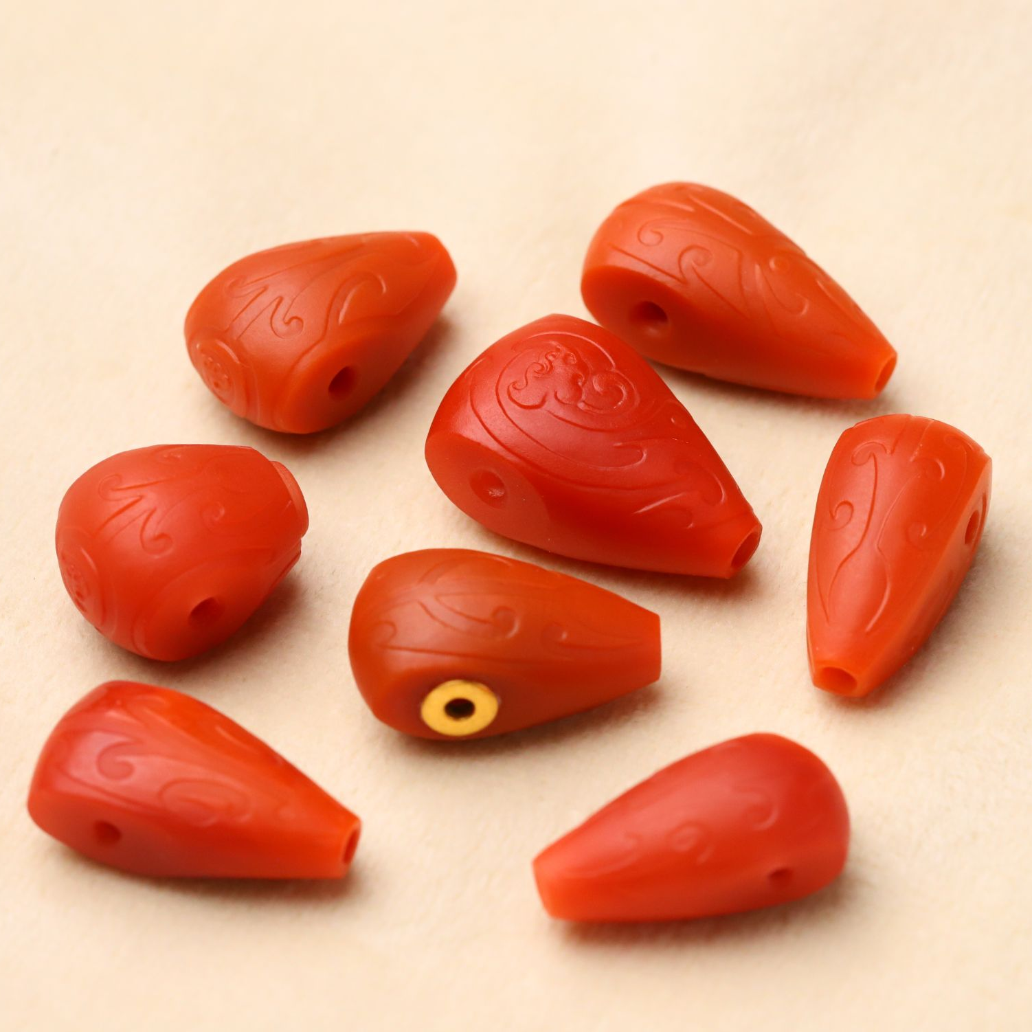 台前幕后出品精品原矿瓦西南红博古纹老型珠三通多样性发货发其一