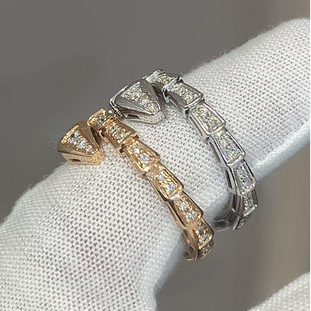 18K金天然南非真钻灵蛇戒 玫瑰金（圈口可选）满钻蛇形戒指时尚戒